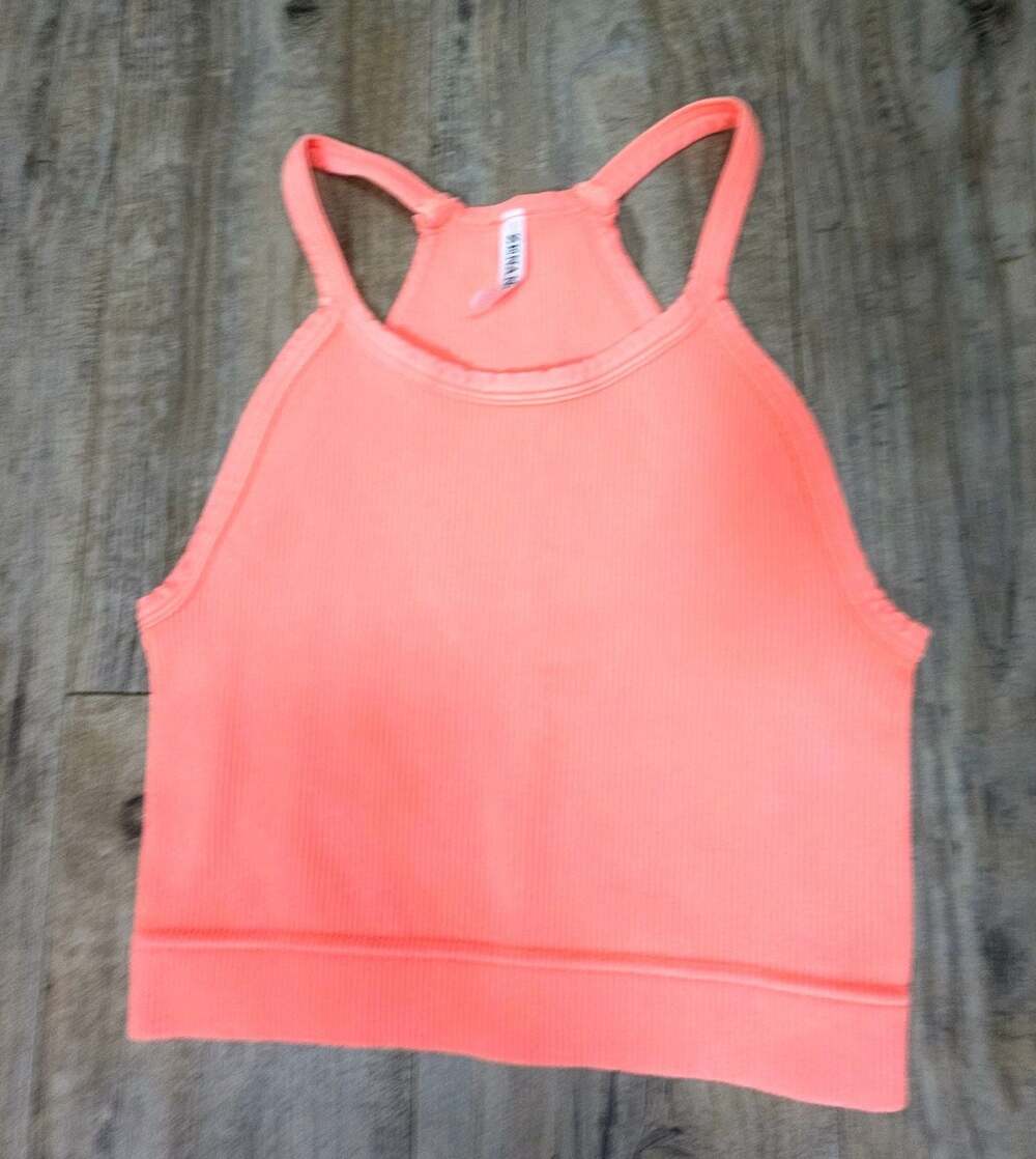 Zenana Mineral Washed Ribbed Racerback Crop Tank Tops - Picture 7 of 11